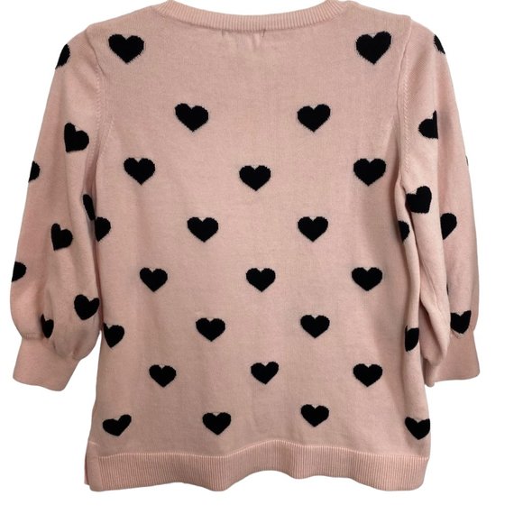 Women's Adrianna Papell Pinkish Peach Sweater with Black Hearts - Picture 2 of 16